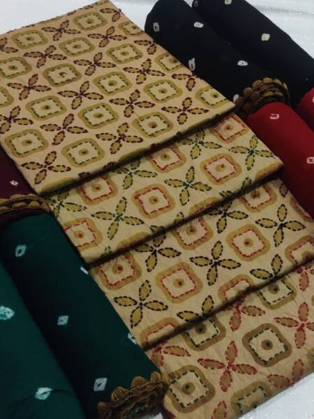 Chiku Colour Dress Material Hand Work Dress